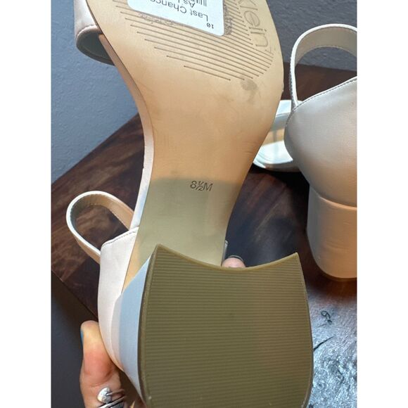 Calvin Klein Block Heel Sandal 8.5 Ankle Strap Elegant Formal Wedding Tan Quelyn - Picture 7 of 8